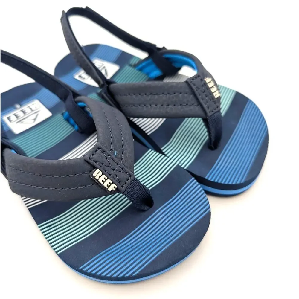 Reef Little Ahi Flip Flops Sandals Kids' Deep Sea Stripes Size US8 EU24